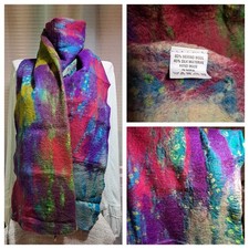 Handmade Nuno Felted Scarf Merino Wool & Silk Colorful Art Wear Wrap Nepal