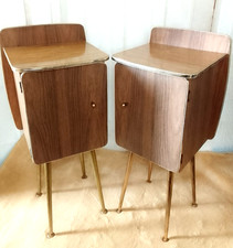 Pair of Retro/ Vtg MCM Formica Bedside Tables Cabinets Dansette Atomic legs