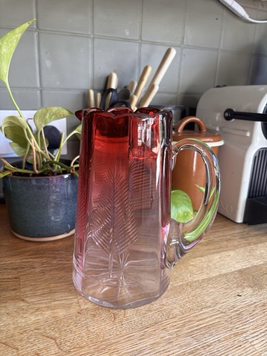 Cranberry glass cut clear - cut,