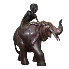 Wood Carved Elephant Rider