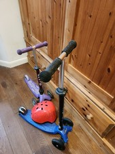 2 x MAXI MICRO SCOOTER Blue Adjustable Height 5- 12 Years Kids Boys Girls Helmet