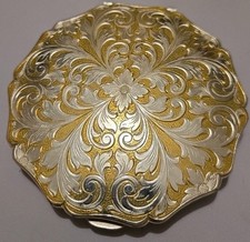 Stunning Vintage Stratton Hinged Mirrored Compact Silver/gold Intricate Pattern