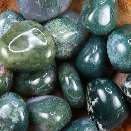 Green moss agate - tumbled, stone