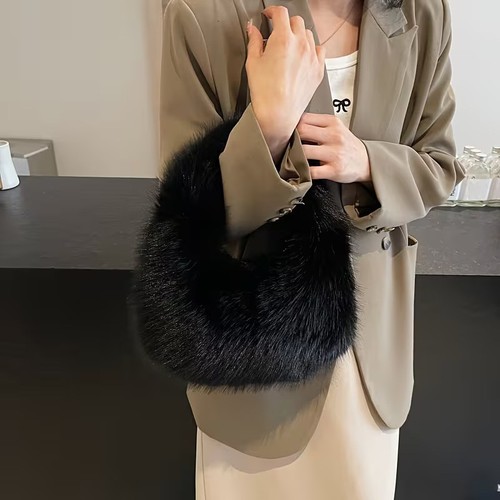 Women black fluffy faux - fluffy,