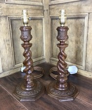 PAIR ANTIQUE CARVED OAK BARLEY