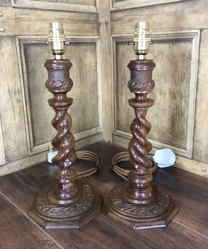 Pair antique carved oak - pair,