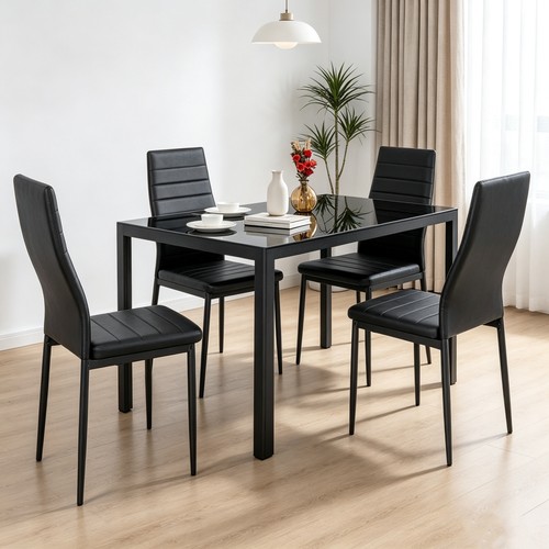 120cm black glass dining table - 120cm,