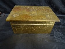Antique / Vintage Slipper Box.Hand Beaten Brass Covered Wooden Fireside Box. 