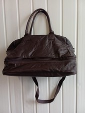 Cotton Traders Small Leather Holdall With Separate Zipped Shoe Section Brown BR