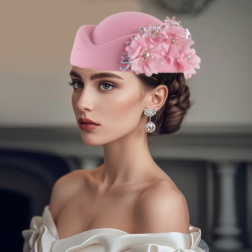 Bridal white felt pillbox - white,