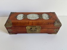Vintage Chinese Shanghai Jewellery Box Brass  Jade inlay