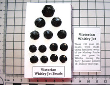 Antique 19th century Victorian Whitby Jet jewellery beads in display case #1