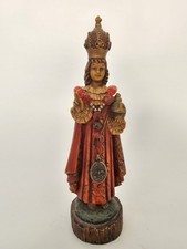 Vintage Infant Jesus of Prague Statue Italy Cold Cast Resin Wood Effect 22 cm