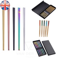 VDL Reusable Bamboo Training Stainless Steel Chopsticks Japanese Ramen Sushi