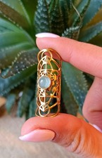 Aquamarine Dreadlock Cuff Gold Brass Sacred Geometry Hair Jewelry
