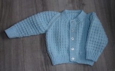 Hand knitted baby boy blue round neck cardigan 0/3 months