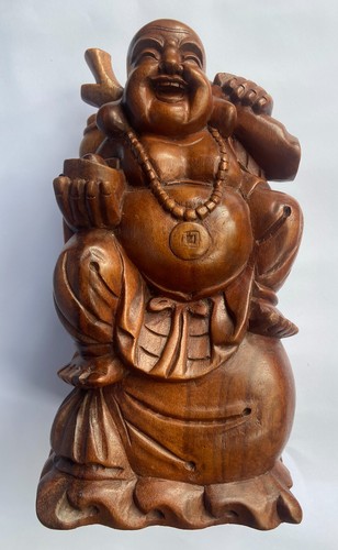 Vintage happy buddha wooden - happy,
