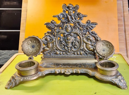 Antique brass cherub - antique, double