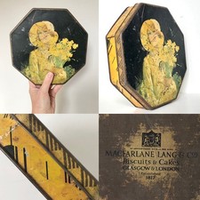 Vintage Art Deco Tin Macfarlane Lang & Co  Octagonal Tin 1930s Woman W/Daffodils