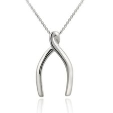 Wishbone Pendant Necklace 14K White Gold Plated Silver Christmas Gift