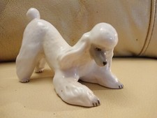 Vintage Lomonosov USSR Playing Lying White and Grey Poodle Figurine Ornament Dog