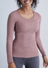 BRAVISSIMO Dusky Pink Ribbed Ava Top Comfy T-shirt Stretch Body Top RRP 30 BR36