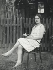 pretty girl w flowers, silk stockings, Vintage fine art Photograph, 1920's