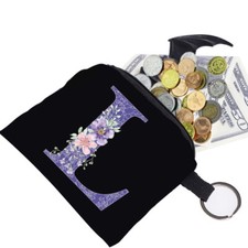 Initial Printed Canvas Wallet Purse Handbag Phone Card Keys Coin Zip Holder Bag 