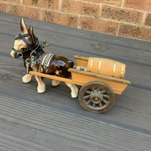 Vintage ceramic donkey pulling - ceramic,