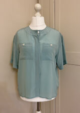 STEPHENS BROTHERS 100% Silk Blouse Shirt Size 34 UK 10 Baby Blue Relaxed fit