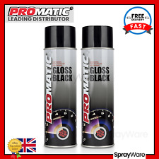 Promatic Gloss Black Spray Paint Professional Trade Topcoat Aerosol 500ml X2