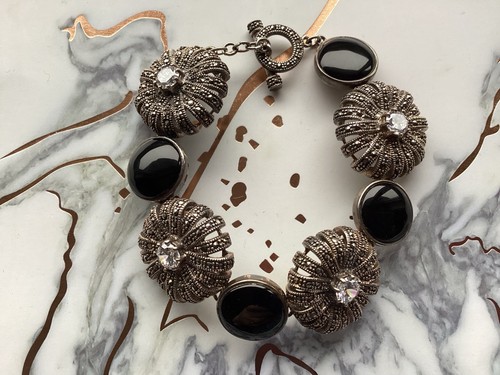 Vintage black onyx marcasite - onyx,
