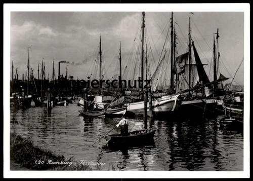 Old postcard hamburg harbour - old,