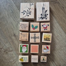 Job lot wood mounted rubber stamps Christmas Hobby do crafts 14 stamps