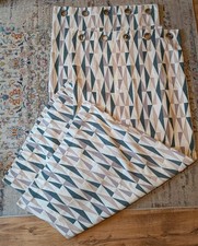 Dunelm Geometric Shape Curtains 168x228cm Pair - Green/Neutral With Islets