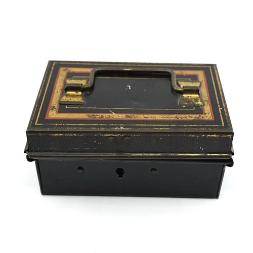 Vintage japanned tin cash box - japanned,
