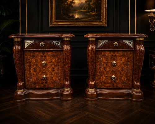 Pair burr walnut bedside - burr,