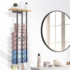 Black Wall Mounted Towel Rack Metal Storage Shelf Holder Rail Bathroom Organizer