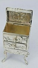 DOLLS HOUSE Silver miniature drawers on stand as a novelty ring box Chester 1904