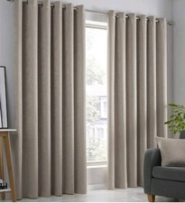 Pair Of Fusion STRATA Natural Dim Out Eyelet Curtains 46" X 54"