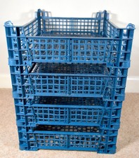 4 x Mushroom Blue Stackable Storage Plastic Crate Carry Trays 40cm x 30cm x 10cm
