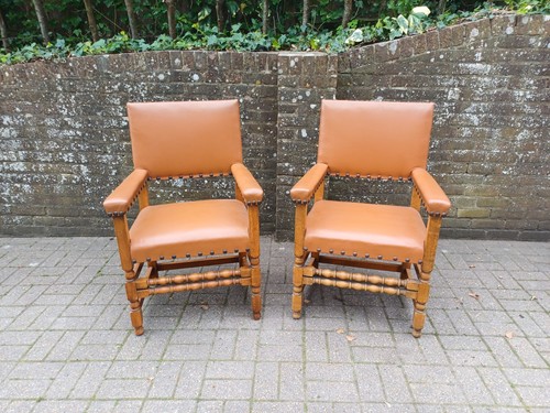 Pair vintage oak - pair, chairs