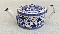Victorian Royal Crown Derby PEMBROKE Blue & White Oval Teapot. a/f