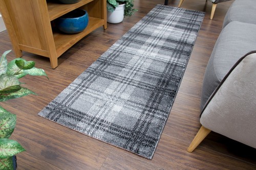 Grey black tartan rug - grey,