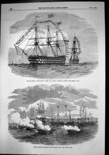 Old Antique Print Naval Review Signal Gun Boat Attack Rodney London 1856 19th