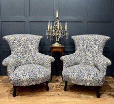 A rare pair of French Napoleon III Fishtail Armchairs - Wm Morris Fabric