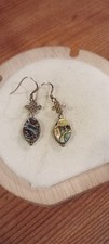 Sterling Silver And Paua Shell Oval Drop Earrings