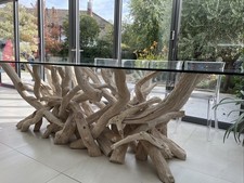 Driftwood And Glass Dining Table, With 10 Ghost Chairs, 2.6m Long