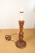 Vintage Wooden Table Lamp Base Retro Carved Wood Candlestick  17.5x6"