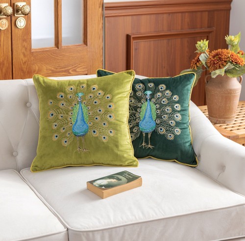 Luxury peacock velvet cushion - velvet,